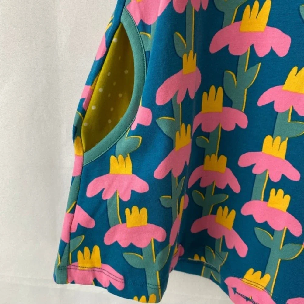 Finding Foxtale Whimsical Daisy Floral Hoodie Tunic Top Girls 10 Blue Pink Beach